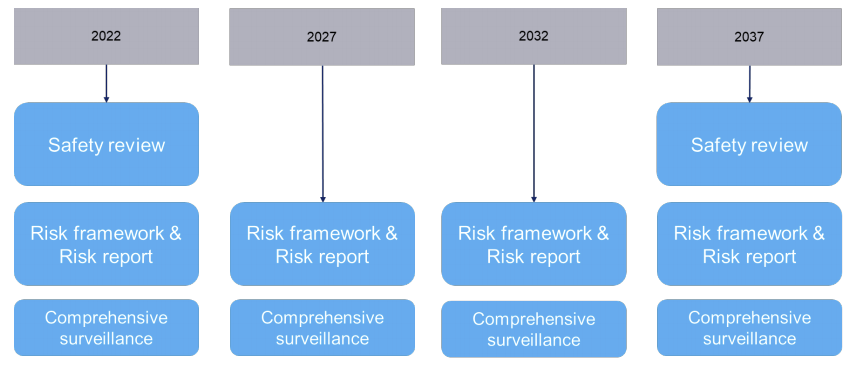 Figure showing that a safety review is scheduled to occur at every third risk report